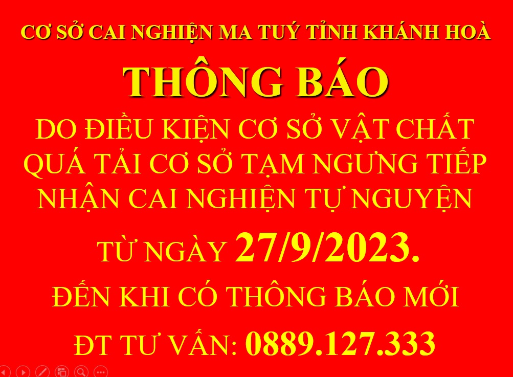 THÔNG BÁO TẠM NGƯNG TIẾP NHẬN CAI NGHIỆN TỰ NGUYỆN